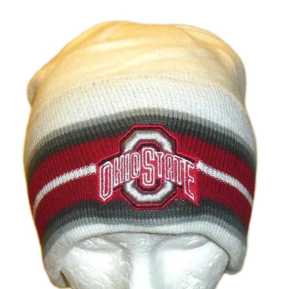 Ohio State Buckeyes University Mens Adult White Winter Beanie hat cap New Ncaa - Picture 1 of 2